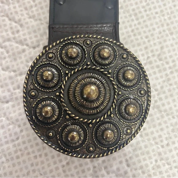 Per Se Women’s Brown Leather Belt Brass Buckle Sz S Vintage 90's - Picture 2 of 8